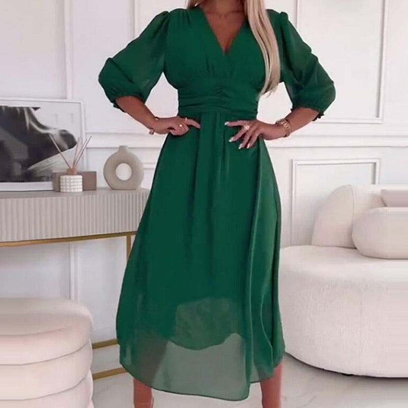 Elara | Elegant Pleated Midi Dress