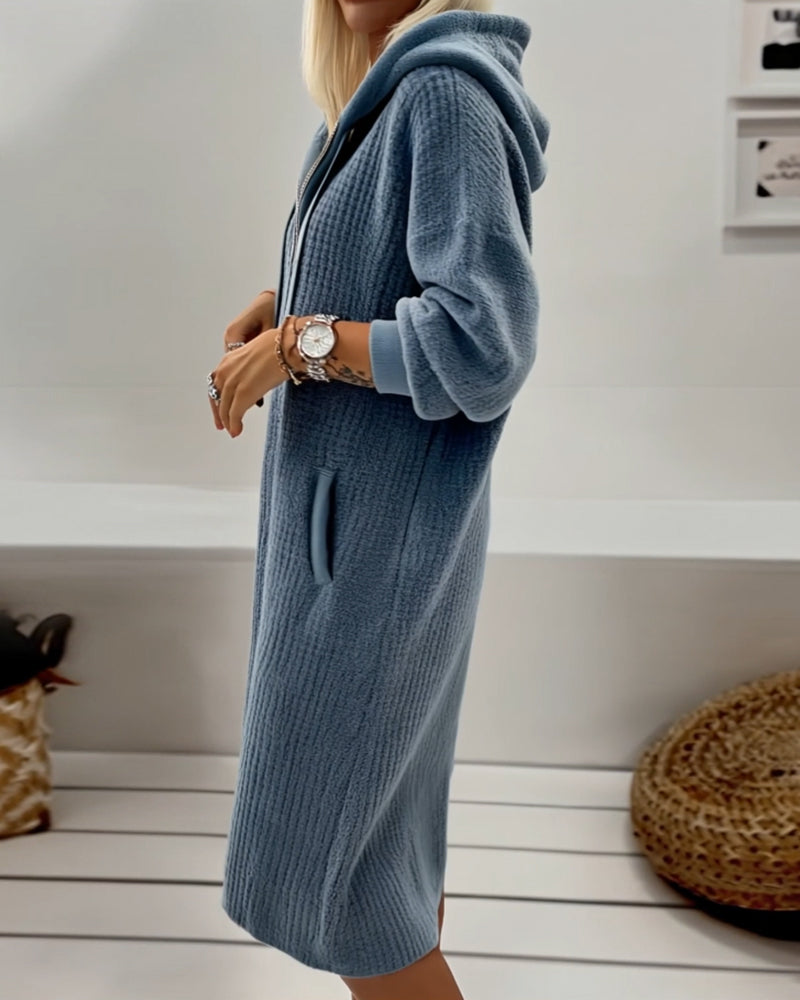 Georgina – Casual Hooded Honeycomb Knit Fleece dress
