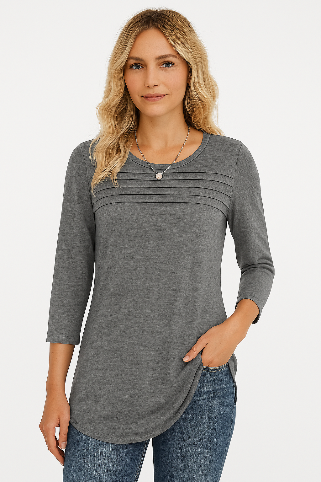LUCY – PLEATED FRONT 3/4 SLEEVE TOP
